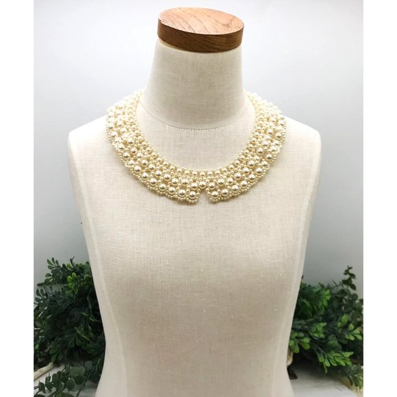 Vintage 17"-20" Necklace Collar Design With Faux Pearl Beads - Picture 2 of 3